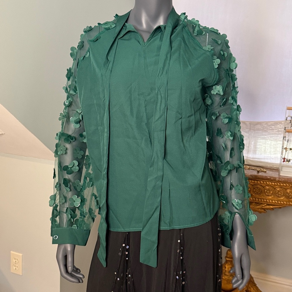 SHEIN Green Floral Mesh Dress